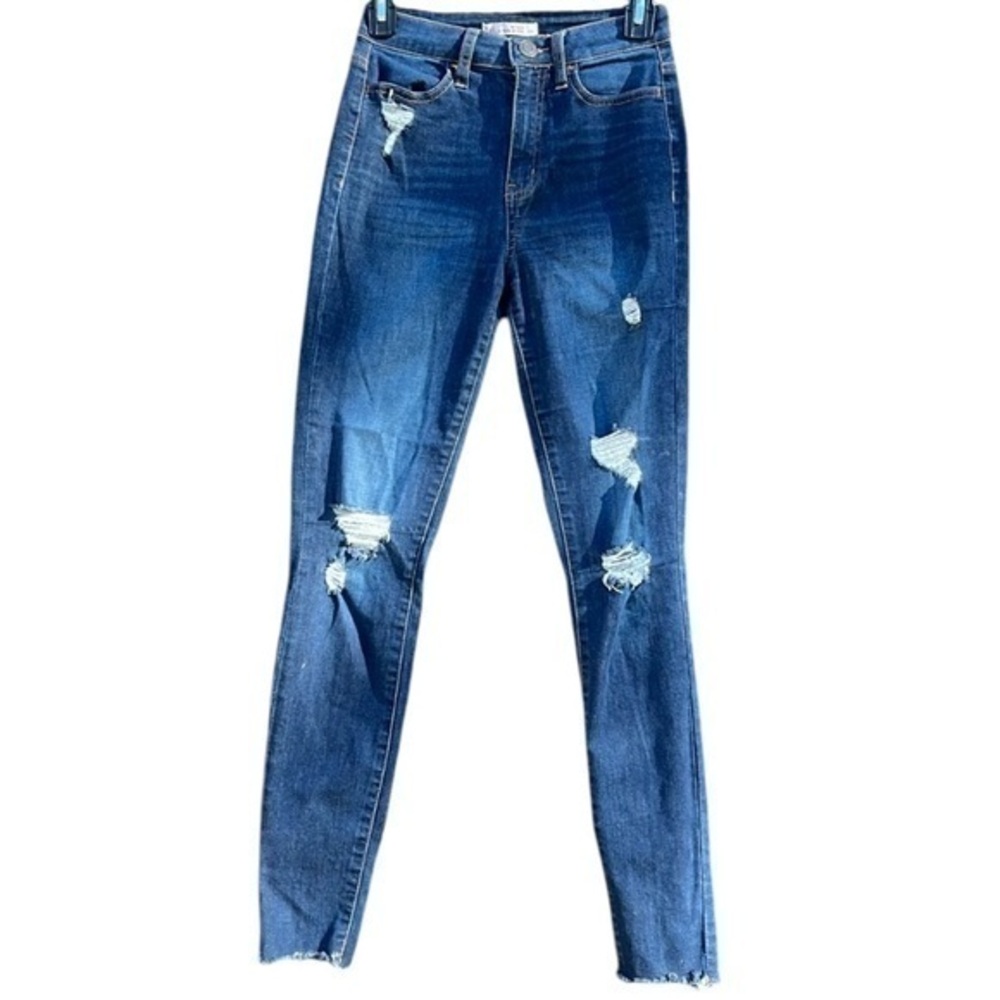 SO ultimate jegging super high rise destructed, raw hems, dark blue, size 1